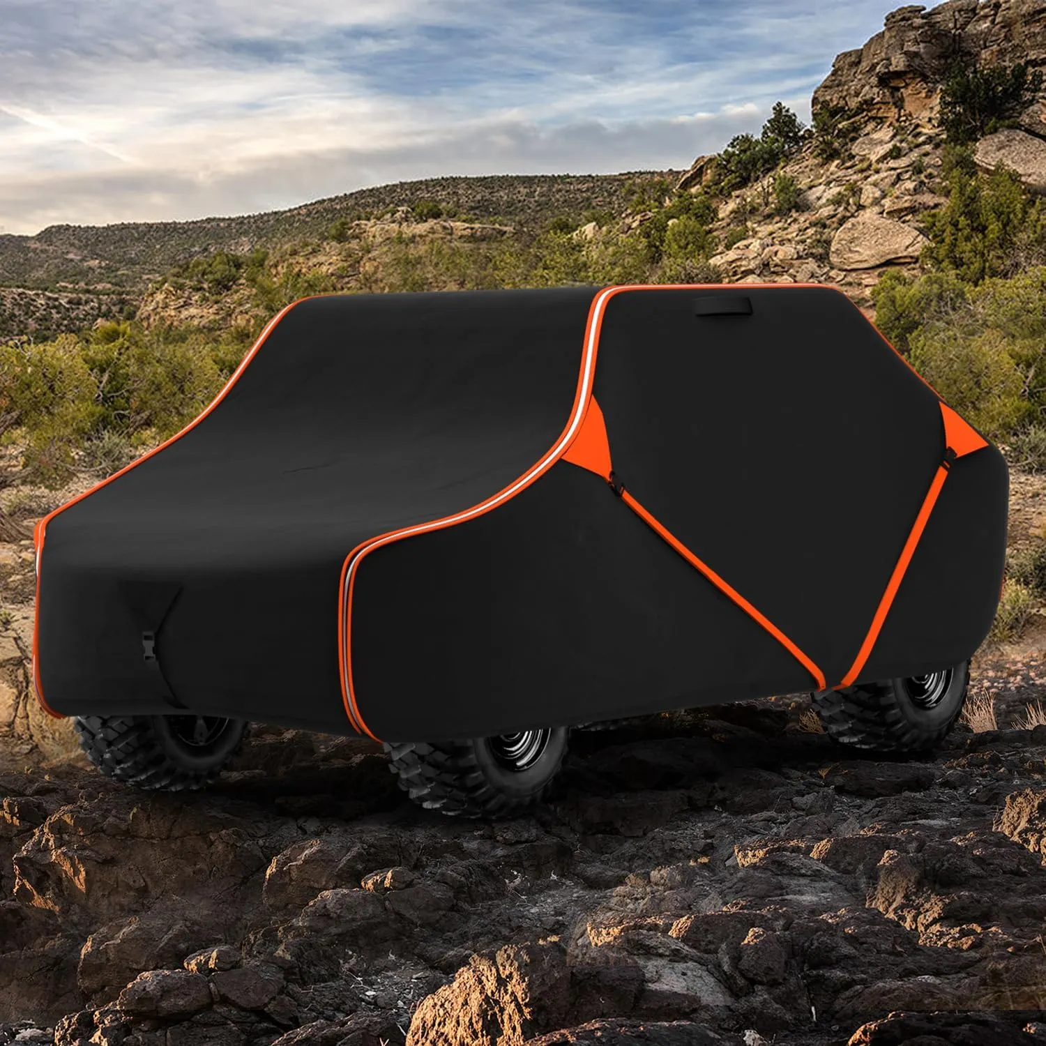 125 Inch UTV Cover for Polaris Ranger RZR, Can-Am Defender Maverick Commander, Yamaha Wolverine, Kawasaki Mule, Honda Pioneer, Black 600D Side by Side Cover Protection for 2-3 Seater UTV