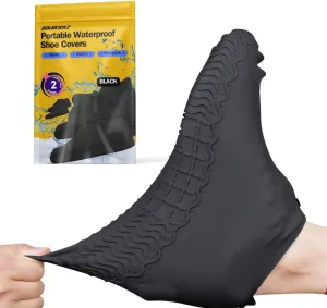 2 pairs Waterproof Shoe Covers, Anti-Slip Water Resistant Overshoes Silicone Rubber Rain Shoe Cover Outdoor cycling Protectors apply to Men, Women, Kids (Black), Medium