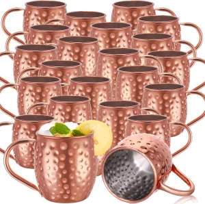 24 Pcs Moscow Mule Mugs Set 12oz Rose Gold Stainless Steel Moscow Mule Cups Bulk Tarnish Resistant Copper Plated Mug Hammered Finish Cup Chilled Coffee Mule Mug for Cocktail Wedding Gift