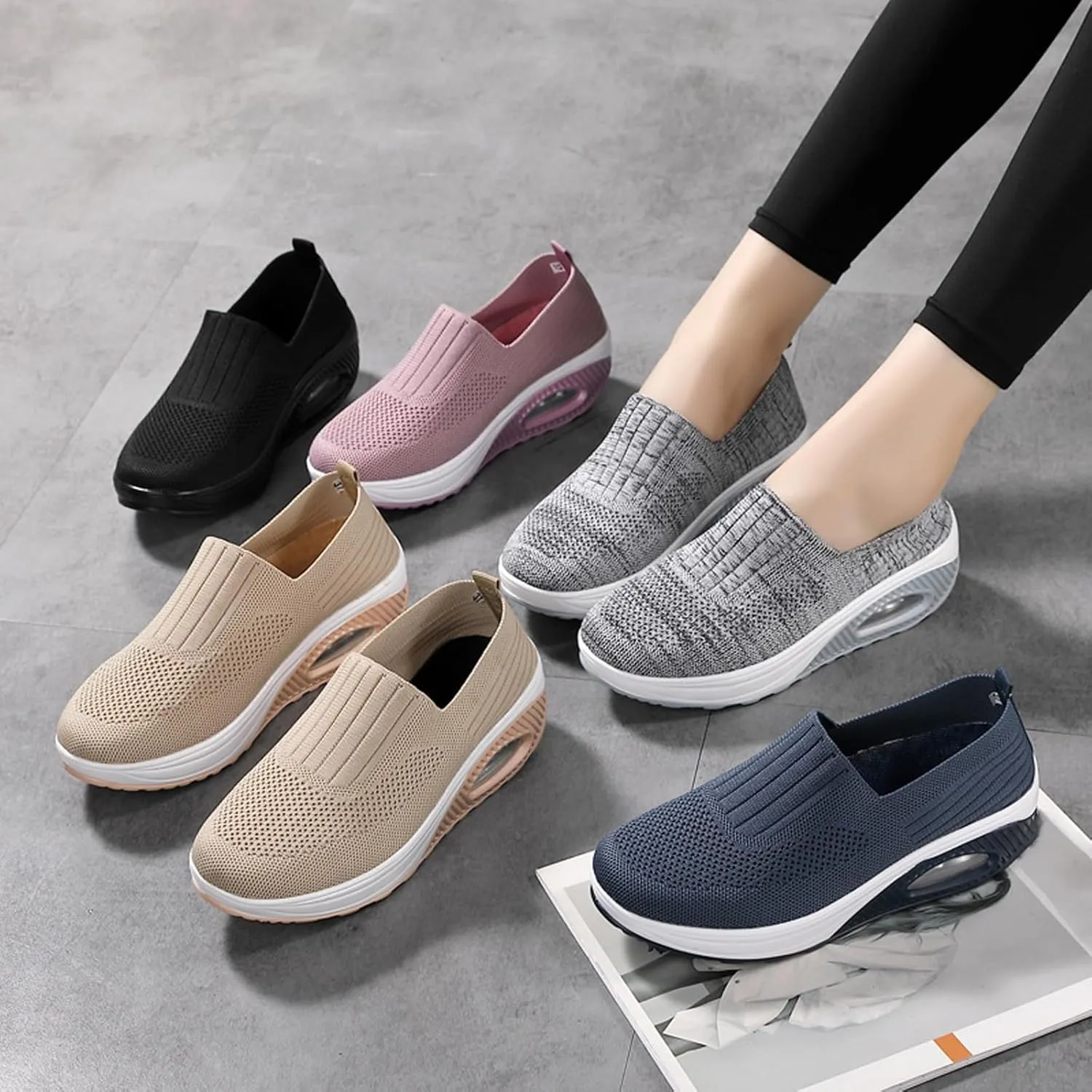 Aceptolcom Women Orthopedic Sneakers Walking Shoes,Mesh Breathable Arch Support Slip-on Light Air Cushion Orthopedic Sneakers Diabetic Shoes