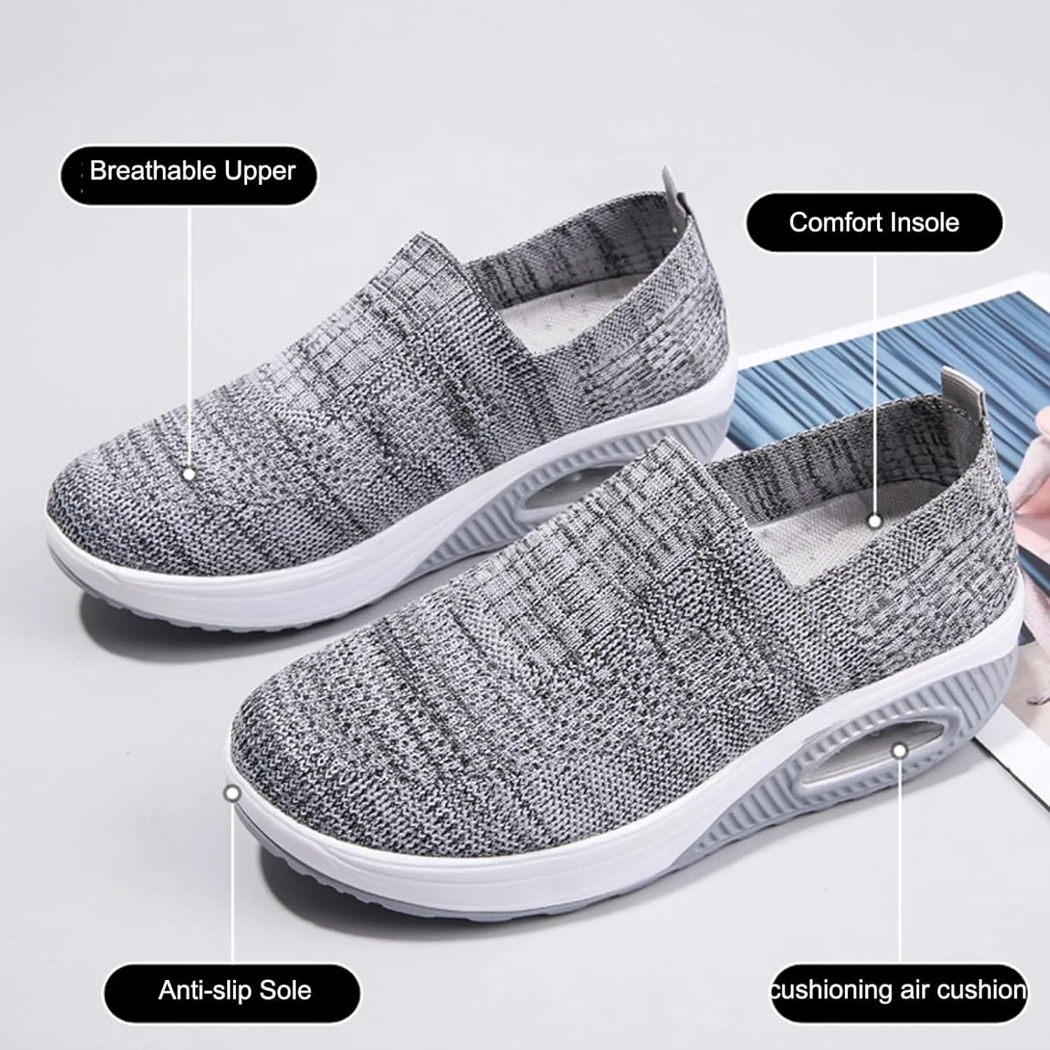 Aceptolcom Women Orthopedic Sneakers Walking Shoes,Mesh Breathable Arch Support Slip-on Light Air Cushion Orthopedic Sneakers Diabetic Shoes