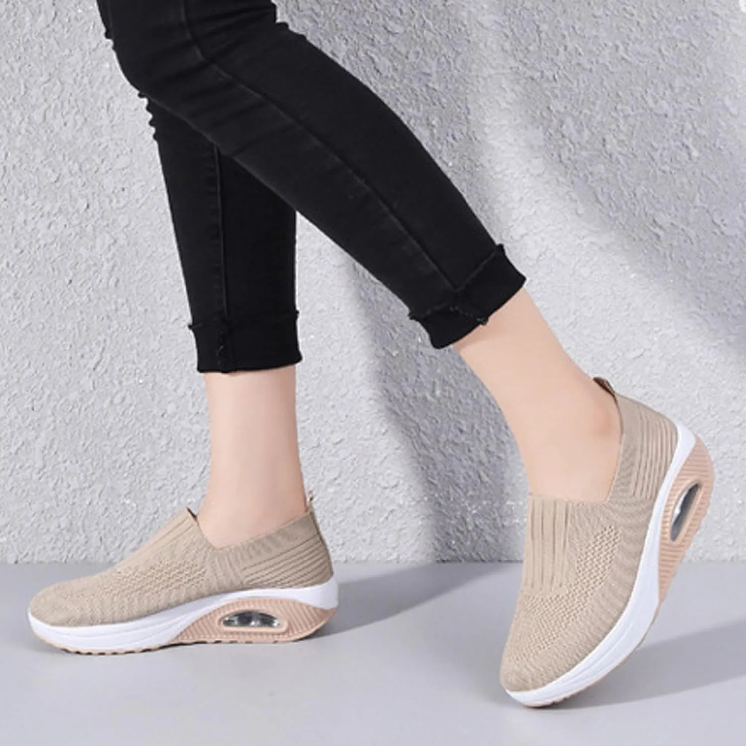 Aceptolcom Women Orthopedic Sneakers Walking Shoes,Mesh Breathable Arch Support Slip-on Light Air Cushion Orthopedic Sneakers Diabetic Shoes