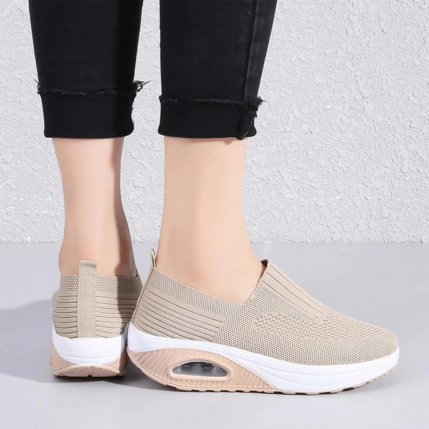 Aceptolcom Women Orthopedic Sneakers Walking Shoes,Mesh Breathable Arch Support Slip-on Light Air Cushion Orthopedic Sneakers Diabetic Shoes