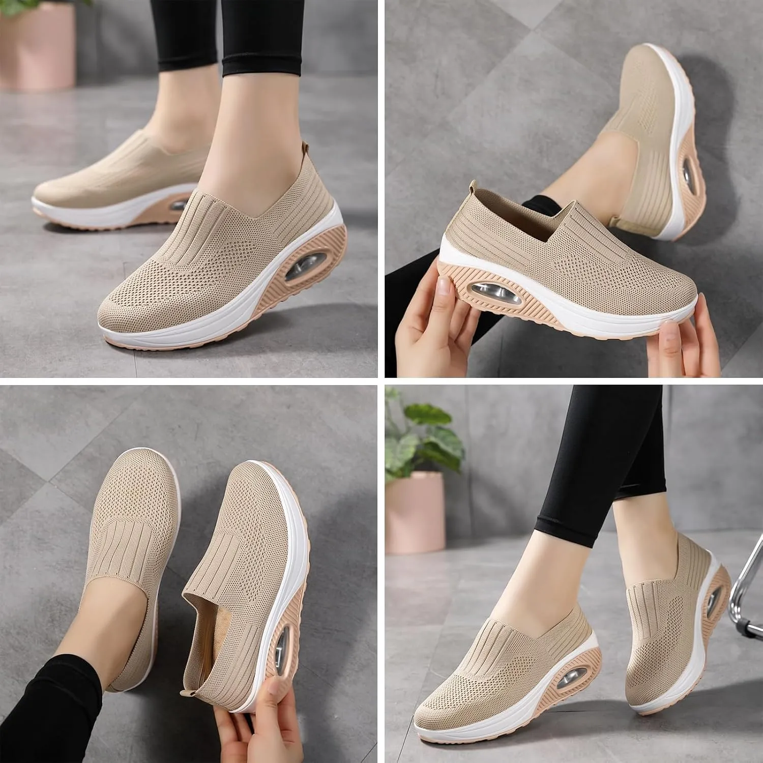 Aceptolcom Women Orthopedic Sneakers Walking Shoes,Mesh Breathable Arch Support Slip-on Light Air Cushion Orthopedic Sneakers Diabetic Shoes