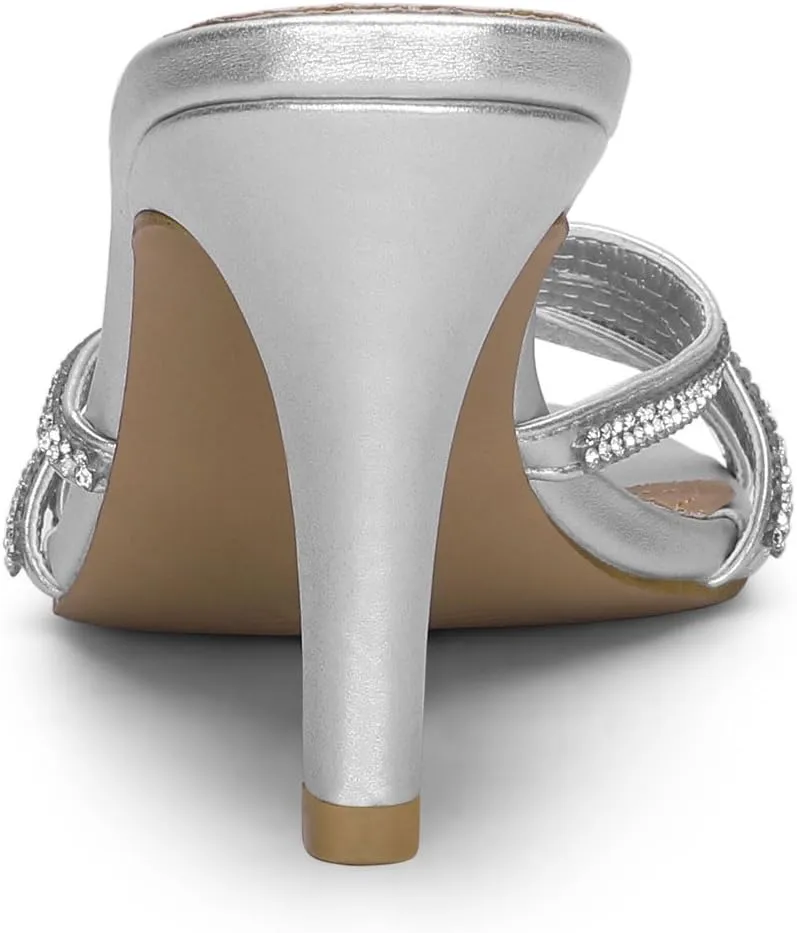 Allegra K Women's Open Toe Rhinestone Strappy Stiletto Heels Sandals Slip On Slip On Mules