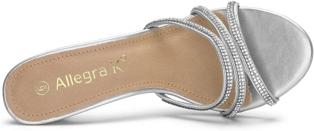 Allegra K Women's Open Toe Rhinestone Strappy Stiletto Heels Sandals Slip On Slip On Mules