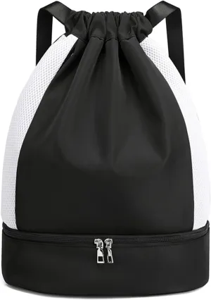 ALUSBELL Large Drawstring Backpack Sports Gym Sackpack Basketball Bag String Bag Cinch Beach Swim Bag for Women Men,Black