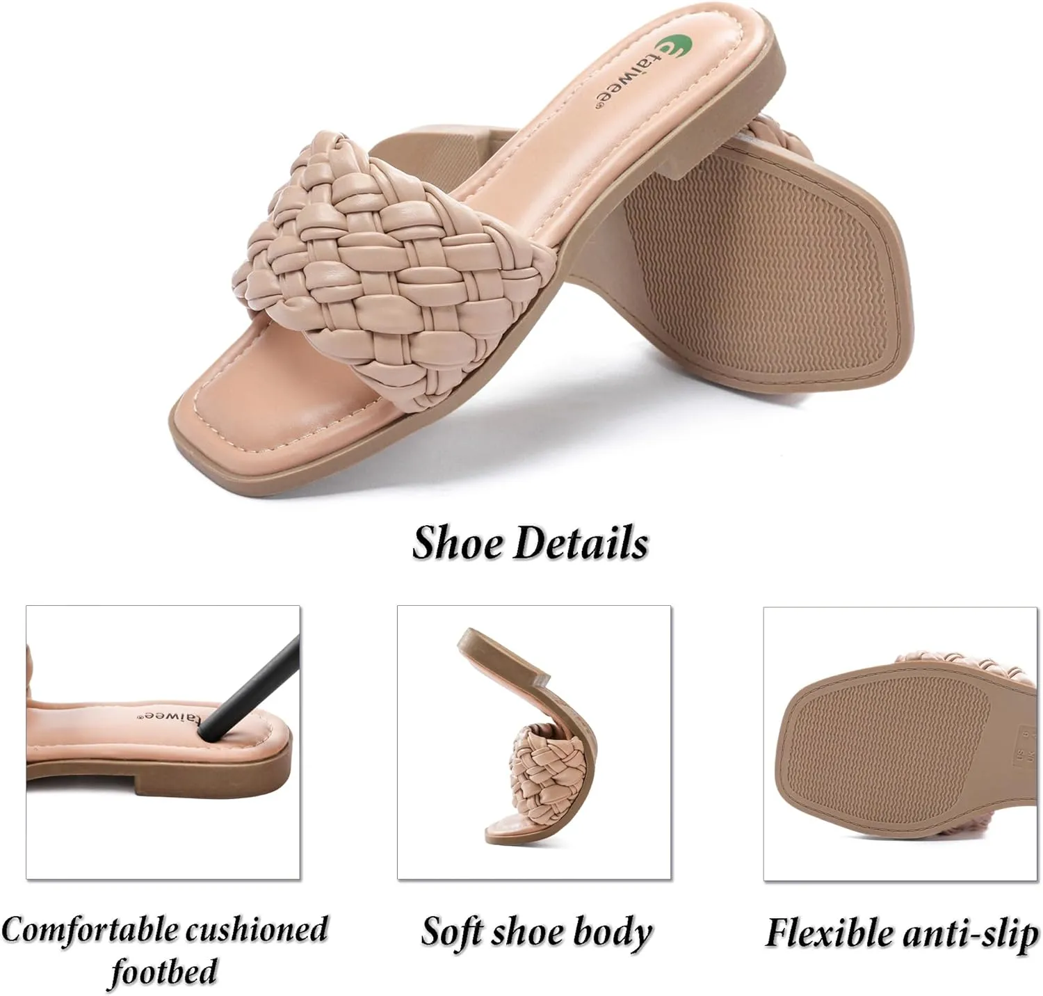 Ataiwee Women's Flat Slide Sandals - Fashionable Braided Elegant Cross Strap Flat Summer Sandals.