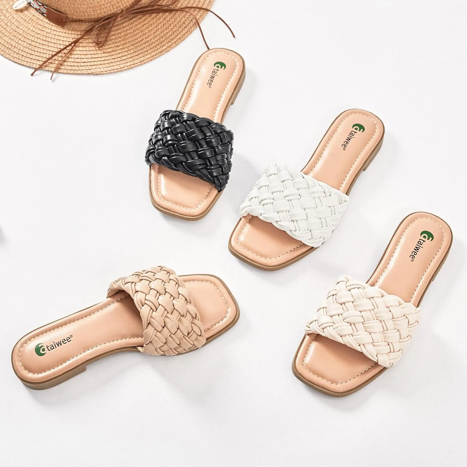 Ataiwee Women's Flat Slide Sandals - Fashionable Braided Elegant Cross Strap Flat Summer Sandals.