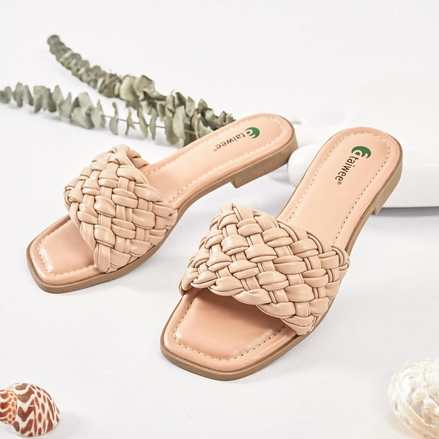 Ataiwee Women's Flat Slide Sandals - Fashionable Braided Elegant Cross Strap Flat Summer Sandals.