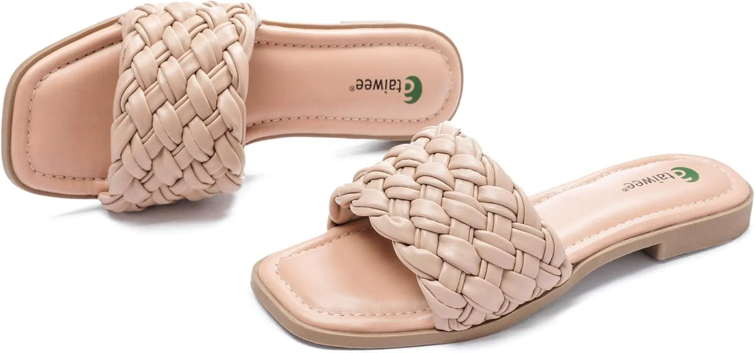 Ataiwee Women's Flat Slide Sandals - Fashionable Braided Elegant Cross Strap Flat Summer Sandals.