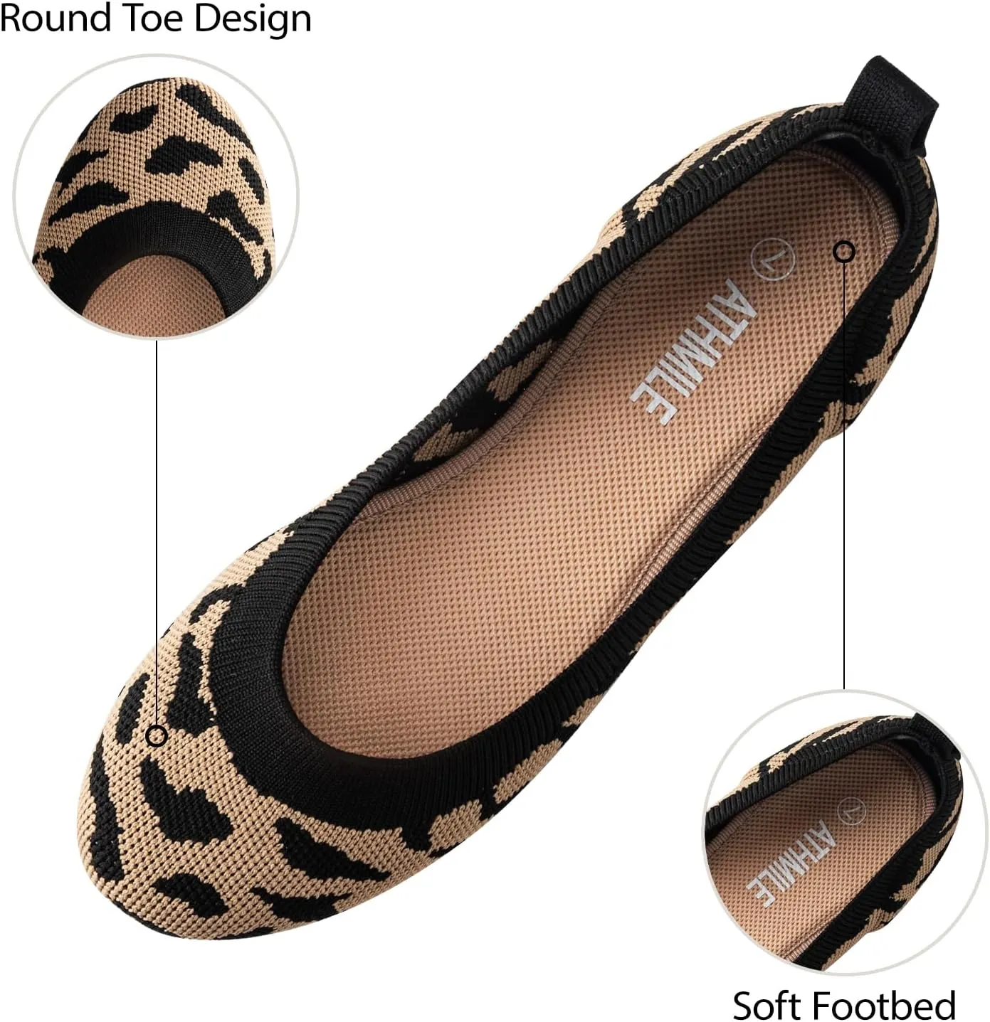 ATHMILE Women's Flat Ballet Shoes Knit Flat Shoes for Women Round Toe Slip on Women Flats for Dressy Casual Office Work Wedding Comfort Soft