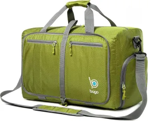 Bago Foldable Duffel Bags for Traveling Women & Men - 40L Sports Packable Duffle Bag for Travel with Shoe Compartment - Water Repellant, Heavy Duty, Lightweight Folding & Collapsible (Green)