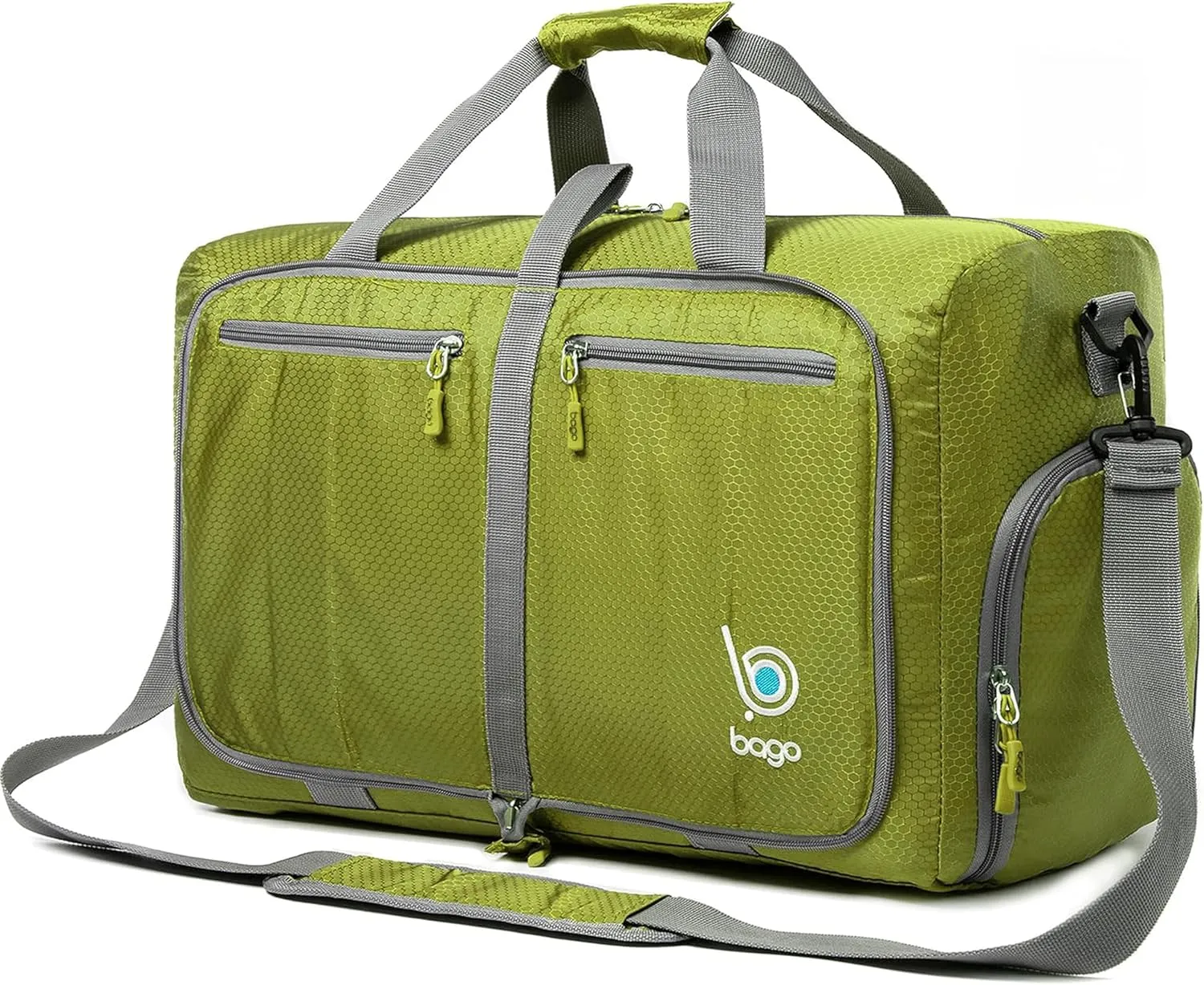 Bago Foldable Duffel Bags for Traveling Women & Men - 40L Sports Packable Duffle Bag for Travel with Shoe Compartment - Water Repellant, Heavy Duty, Lightweight Folding & Collapsible (Green)