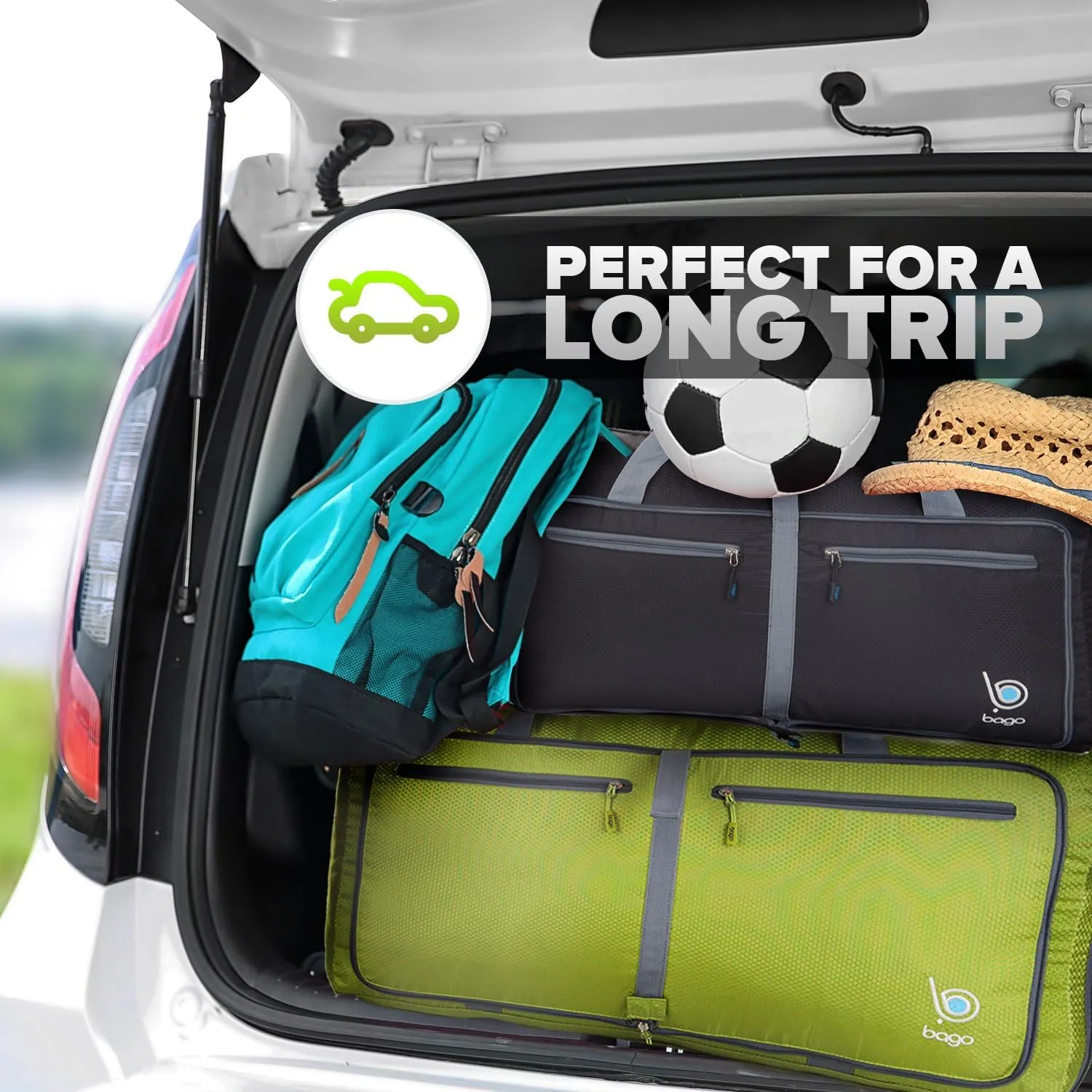 Bago Foldable Duffel Bags for Traveling Women & Men - 40L Sports Packable Duffle Bag for Travel with Shoe Compartment - Water Repellant, Heavy Duty, Lightweight Folding & Collapsible (Green)