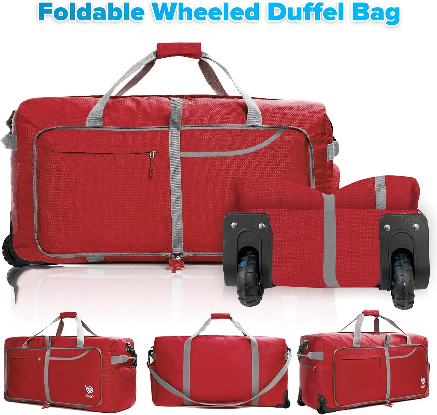 Bago Rolling Duffle Bag with Wheels - 31" 120L Foldable Weekender Bag, Waterproof Travel Duffel Bag, Heavy Duty lightWeight Duffle Bag for Traveling, Rolling Duffel Bag with Wheels (Red2023)