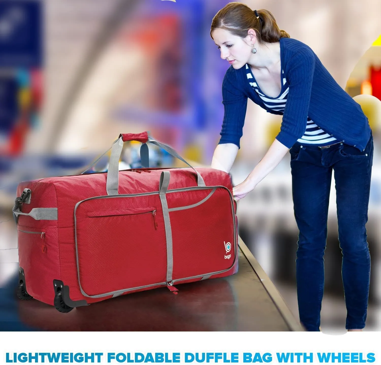 Bago Rolling Duffle Bag with Wheels - 31" 120L Foldable Weekender Bag, Waterproof Travel Duffel Bag, Heavy Duty lightWeight Duffle Bag for Traveling, Rolling Duffel Bag with Wheels (Red2023)