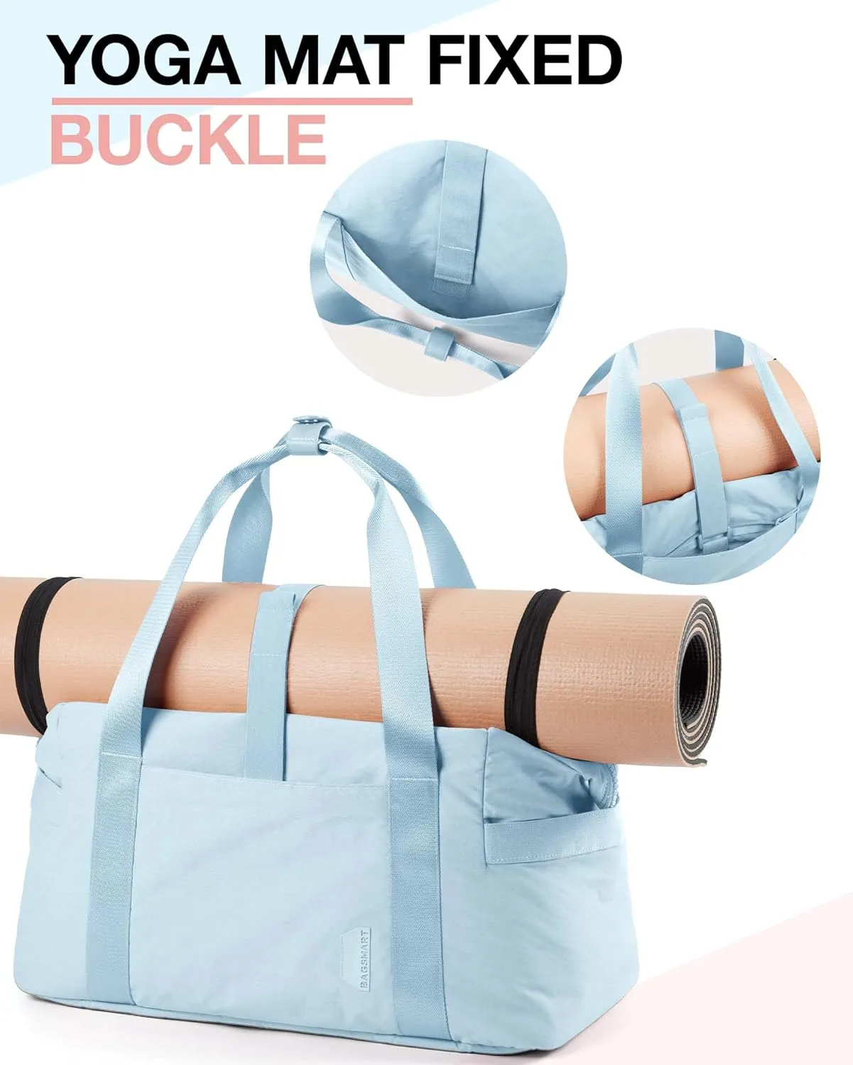 BAGSMART BAGSMART Gym Bag for Women, Carry on Weekender Overnight Bag, Travel Duffel Bags with Trolley Sleeve, Personal Item Travel Bag Tote Bag Workout Dance Bag(Light Blue,Medium)