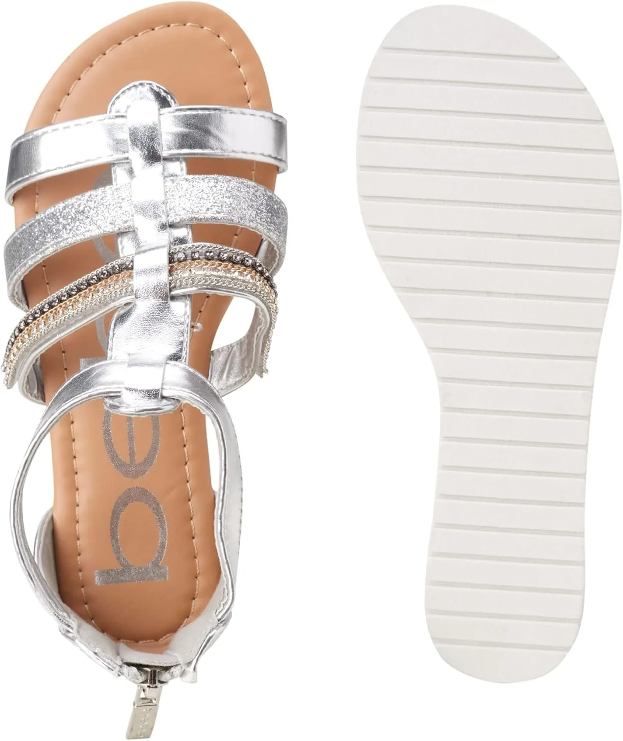 bebe Girls' Sandals - Open Toe Summer Shoes Cute Flat Strappy Gladiator Sandals with Ankle Zipper and Cushioned Sole