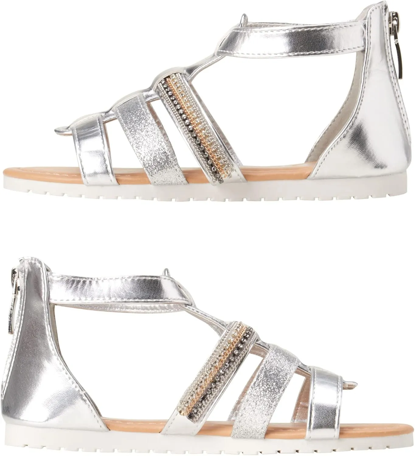 bebe Girls' Sandals - Open Toe Summer Shoes Cute Flat Strappy Gladiator Sandals with Ankle Zipper and Cushioned Sole