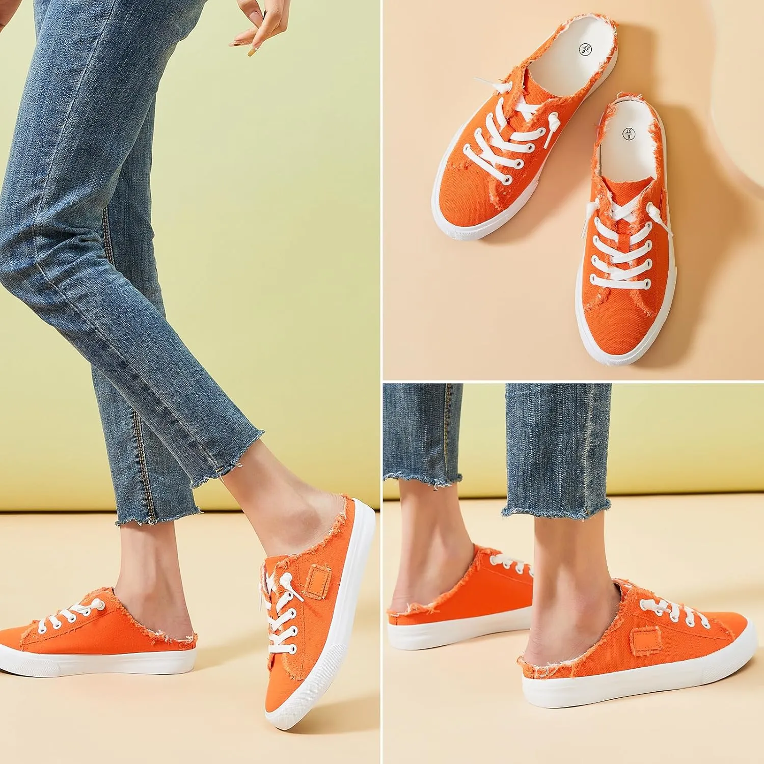 BENPAO Women's Slip on Sneakers Canvas Slip ons Shoes Fashion Comfortable Mules Womens Non Slip Loafers Casual Backless Shoes