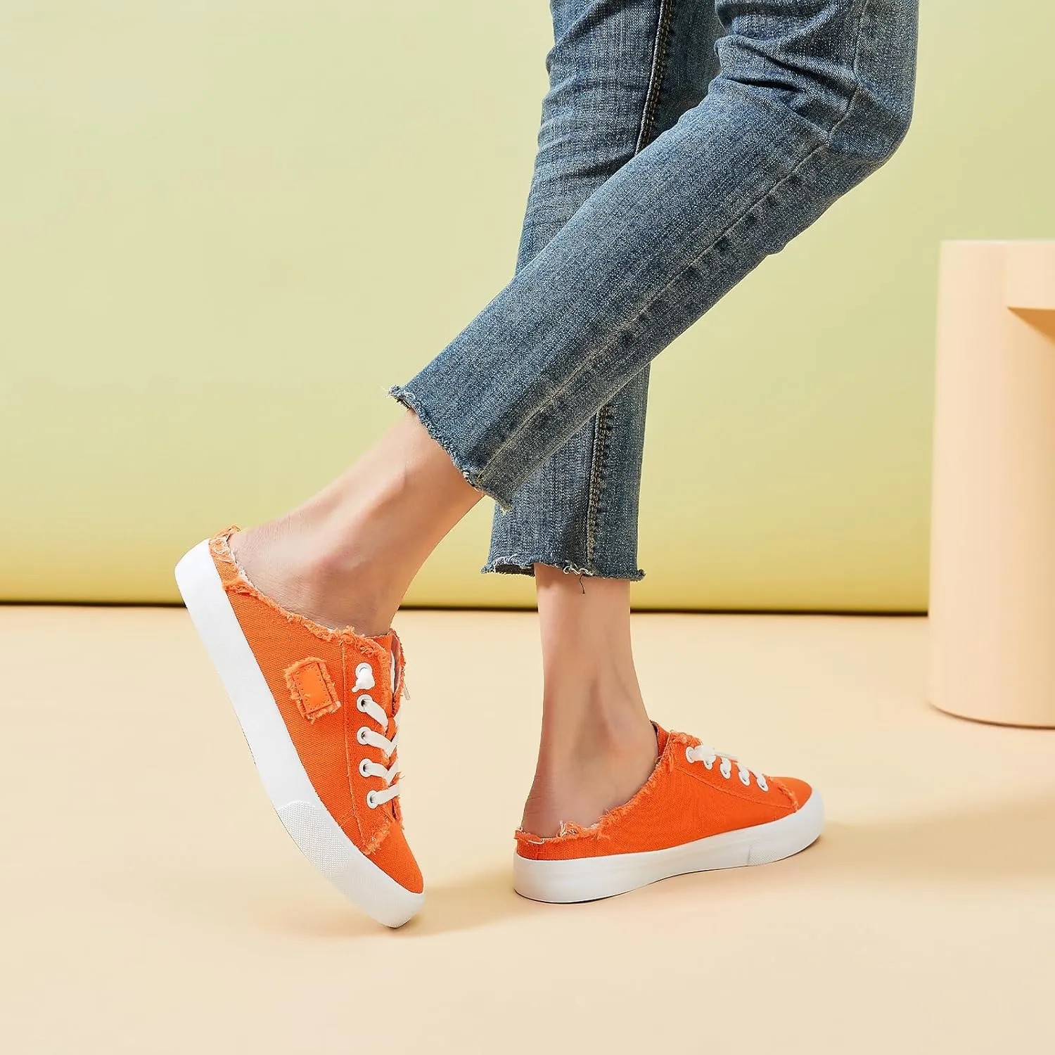 BENPAO Women's Slip on Sneakers Canvas Slip ons Shoes Fashion Comfortable Mules Womens Non Slip Loafers Casual Backless Shoes