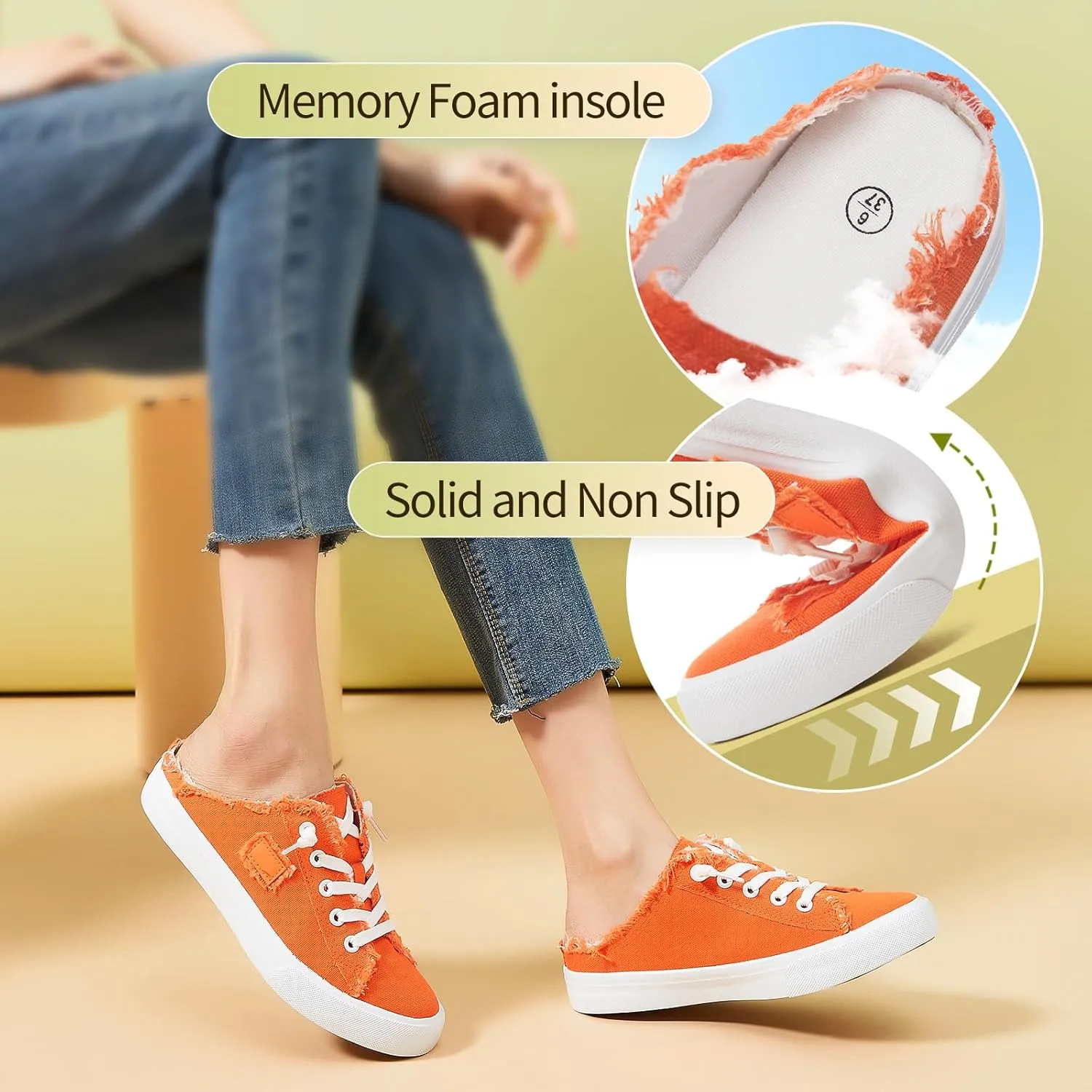 BENPAO Women's Slip on Sneakers Canvas Slip ons Shoes Fashion Comfortable Mules Womens Non Slip Loafers Casual Backless Shoes