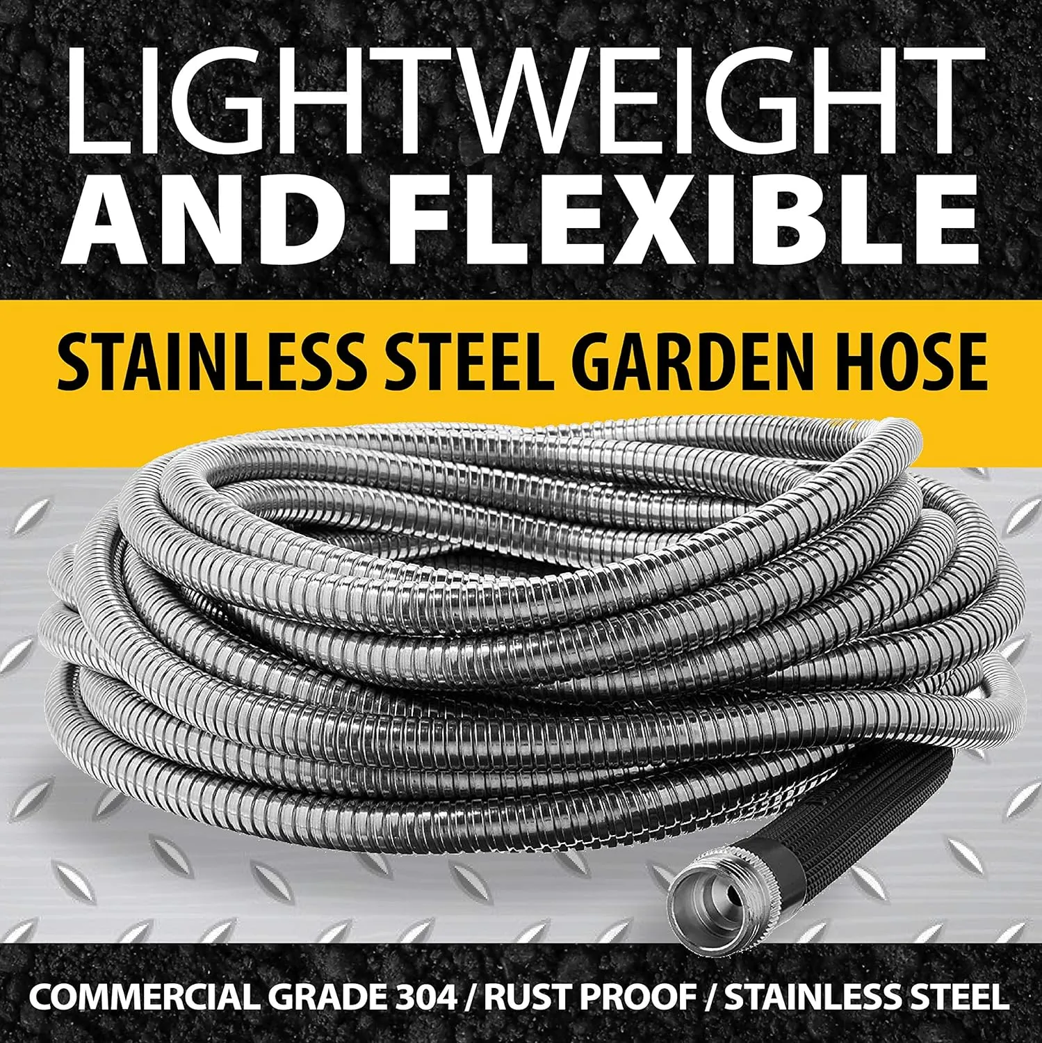 Bionic Steel 50Ft Garden Hose with Nozzle, 304 Stainless Steel Metal 50Ft Water Hose, Flexible Hose, Lightweight & Heavy Duty, Crush Resistant Fittings, Easy to Coil, 500 PSI, 2025 Model
