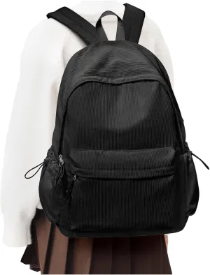 Black Corduroy Backpack for Women Men Cute College Backapck Aesthetic Backpack Preppy Backpacks Laptop Bags Women Commuter Back Pack Travel Backapck Casual Work Daypack Rucksack