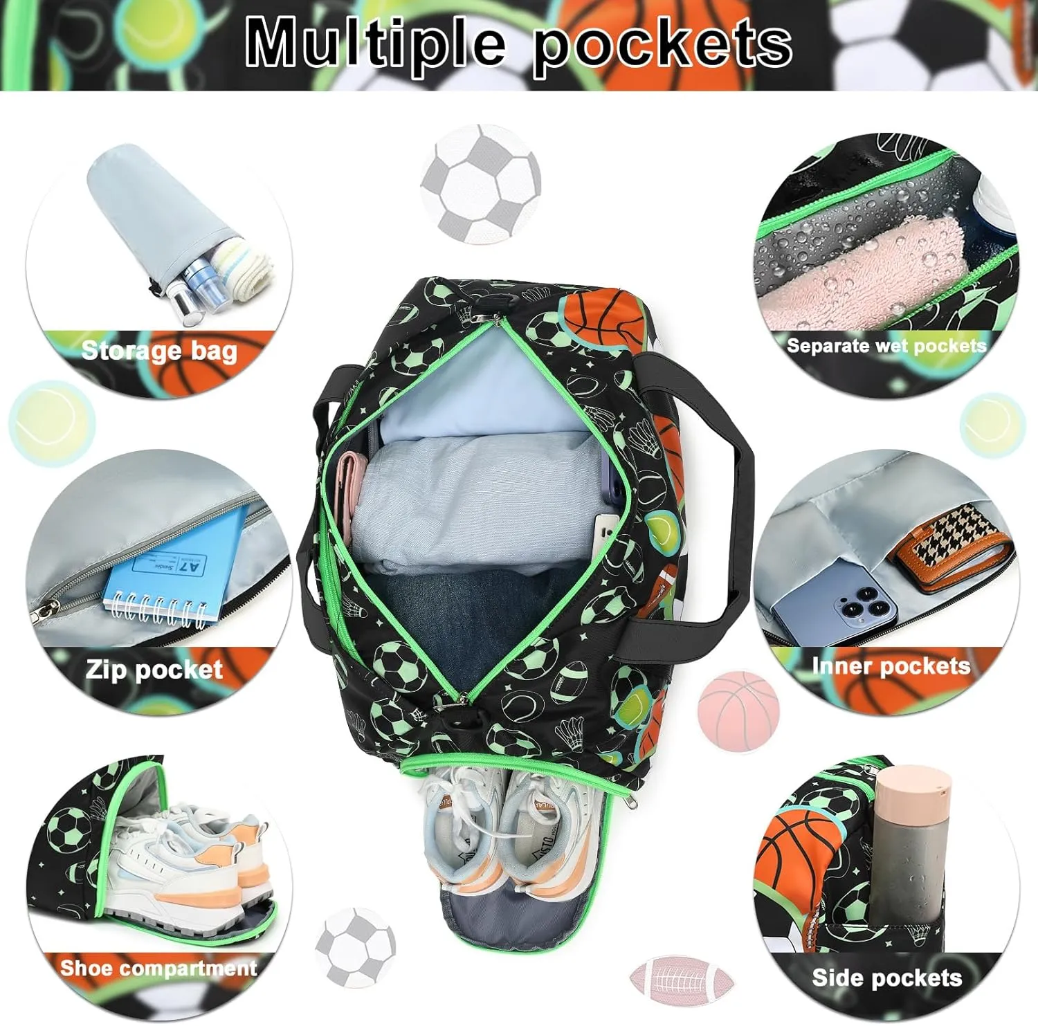BTOOP Kids Overnight Bag for Boys Small Soccer Sports Gym Bags Duffle Tote With Shoe Compartment Toddler Weekender Sleepover Bags for Travel