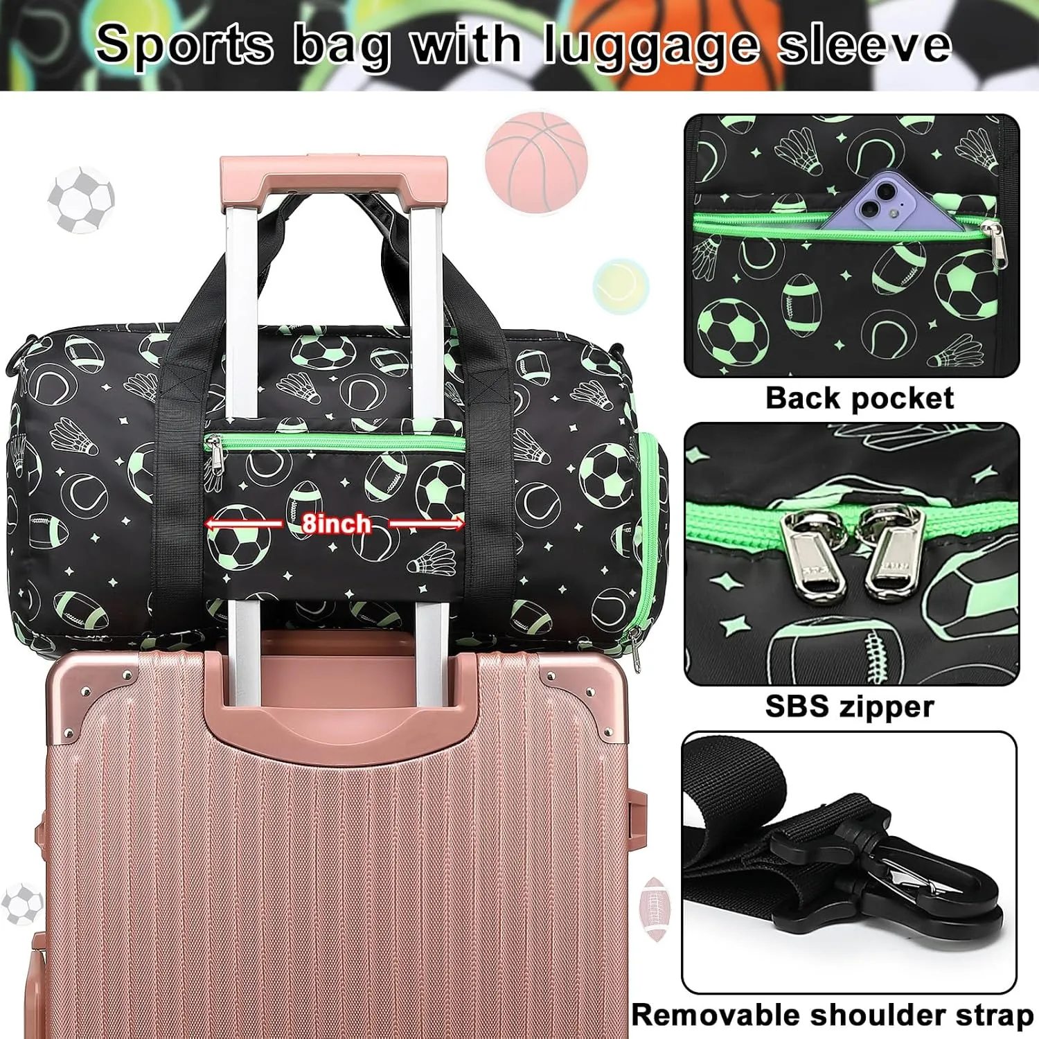 BTOOP Kids Overnight Bag for Boys Small Soccer Sports Gym Bags Duffle Tote With Shoe Compartment Toddler Weekender Sleepover Bags for Travel