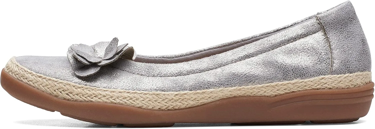 Clarks Women's Elaina Jade Ballet Flat, Pewter Textile, 8 Wide