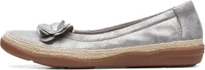 Clarks Women's Elaina Jade Ballet Flat, Pewter Textile, 8 Wide