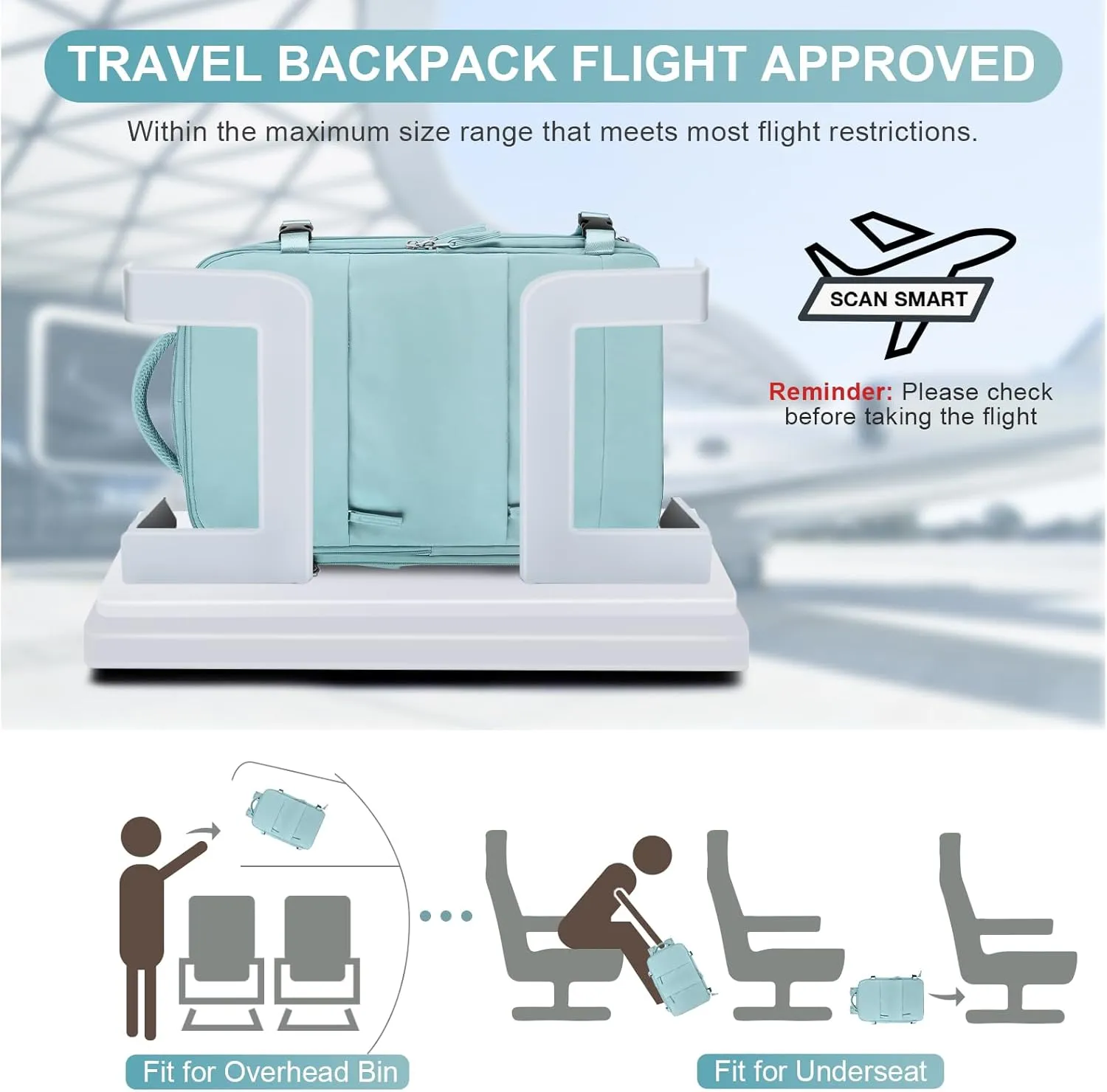 coofay Travel Backpack Carry On Flight Approved Personal Item Travel Bag Carry On Backpack For Airplanes Personal Item Bag 18x14x8 Inches Backpack for Traveling on Airplane Blue