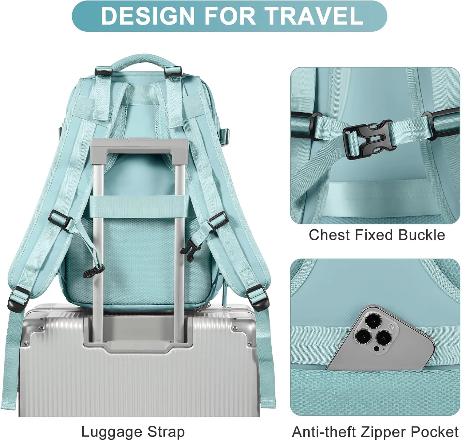 coofay Travel Backpack Carry On Flight Approved Personal Item Travel Bag Carry On Backpack For Airplanes Personal Item Bag 18x14x8 Inches Backpack for Traveling on Airplane Blue