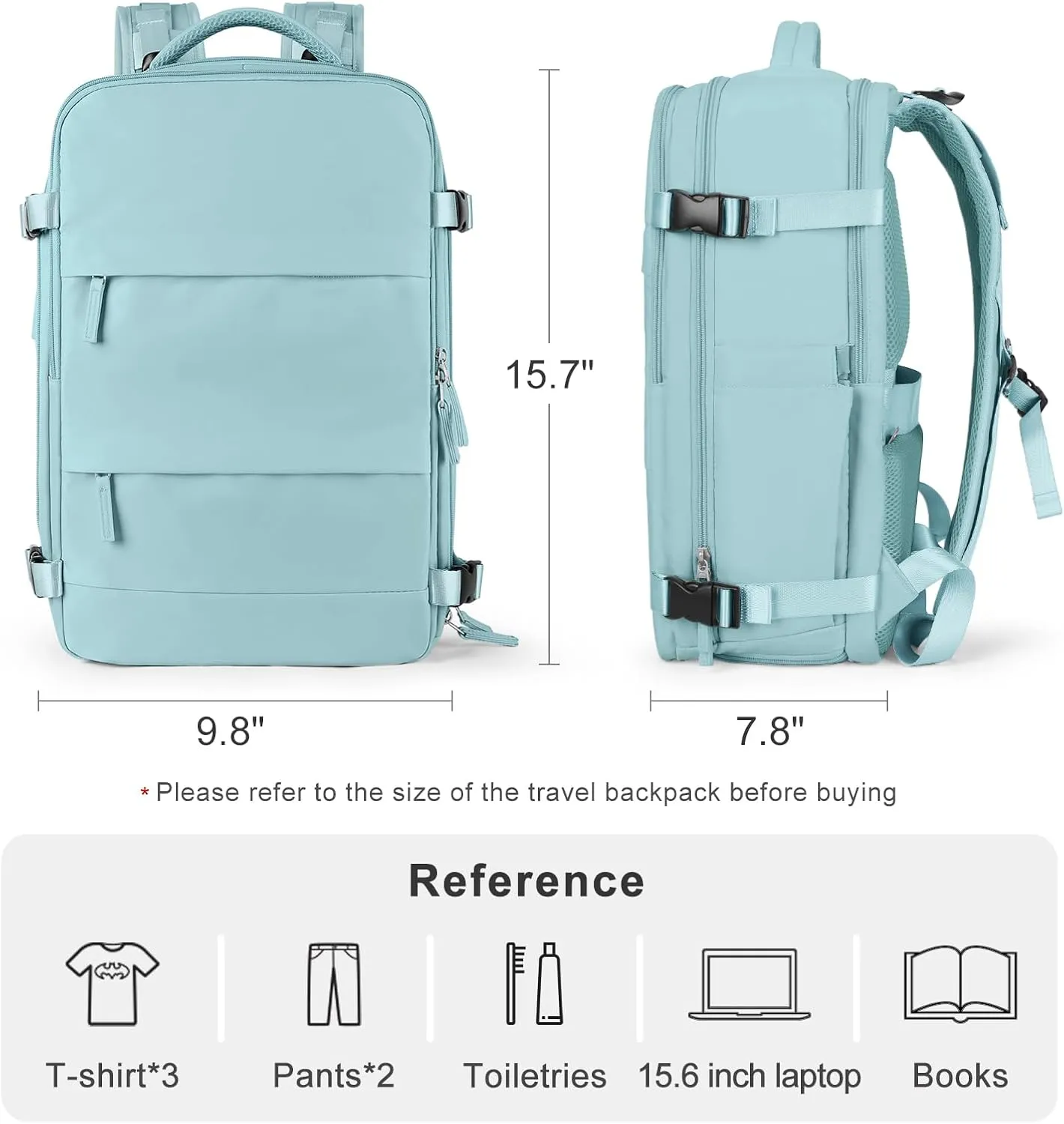coofay Travel Backpack Carry On Flight Approved Personal Item Travel Bag Carry On Backpack For Airplanes Personal Item Bag 18x14x8 Inches Backpack for Traveling on Airplane Blue
