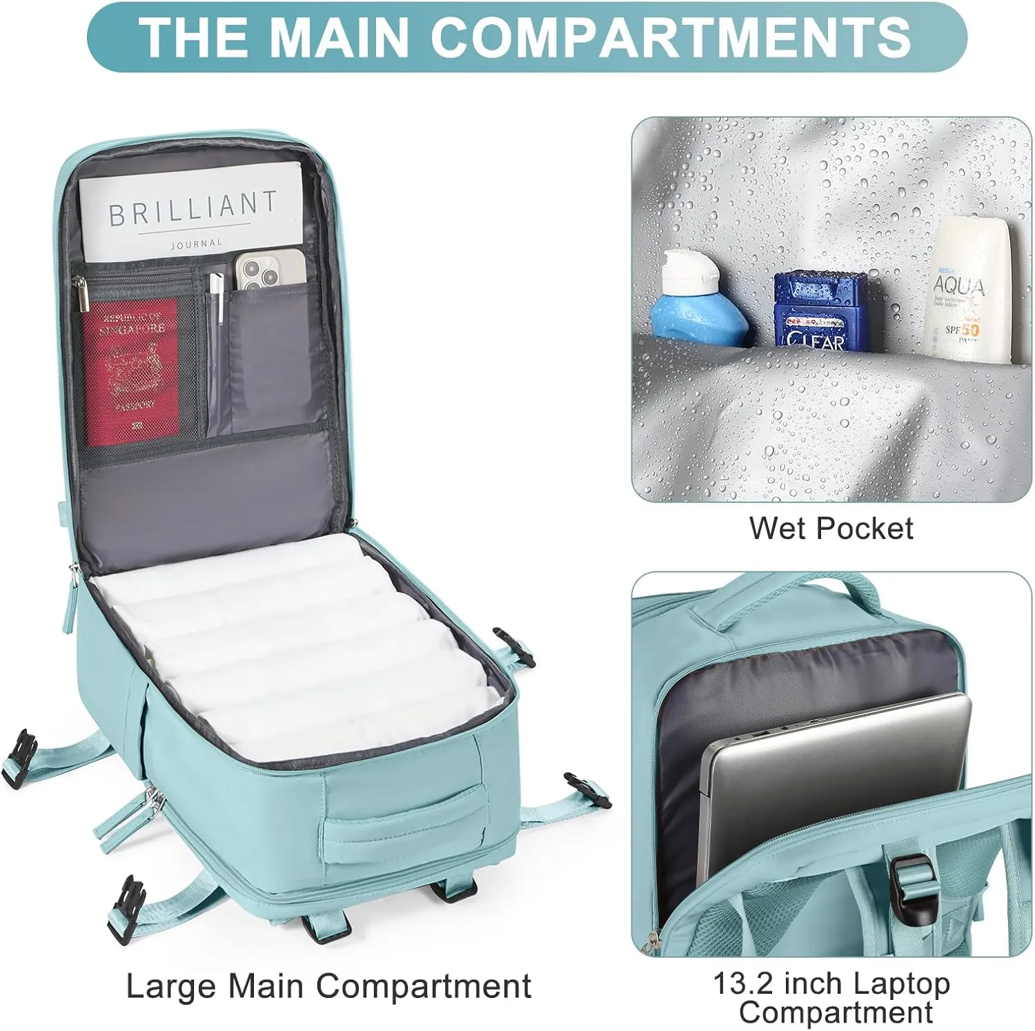 coofay Travel Backpack Carry On Flight Approved Personal Item Travel Bag Carry On Backpack For Airplanes Personal Item Bag 18x14x8 Inches Backpack for Traveling on Airplane Blue