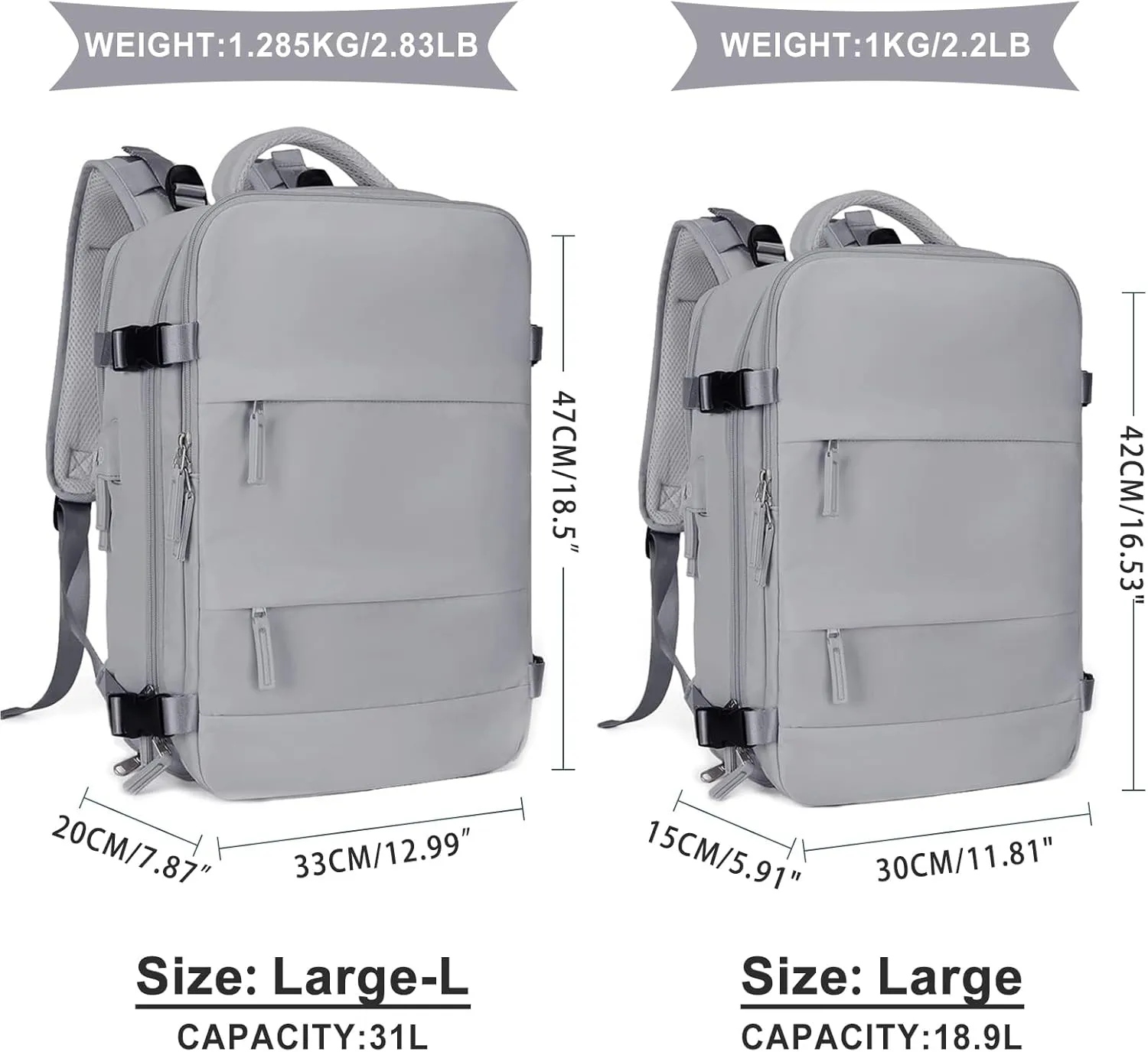 coowoz Large Travel Backpack For Women Men,Carry On Backpack,Hiking Backpack Waterproof Outdoor Sports Rucksack Casual Daypack Travel Essentials(Grey)