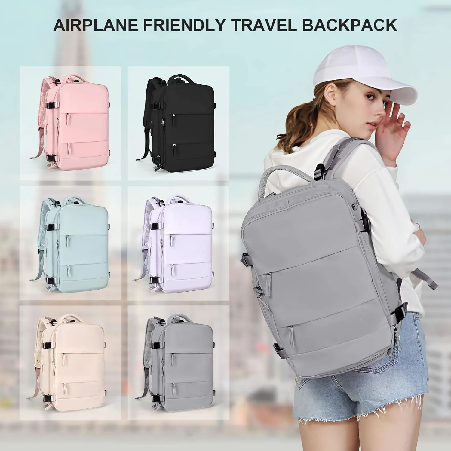 coowoz Large Travel Backpack For Women Men,Carry On Backpack,Hiking Backpack Waterproof Outdoor Sports Rucksack Casual Daypack Travel Essentials(Grey)
