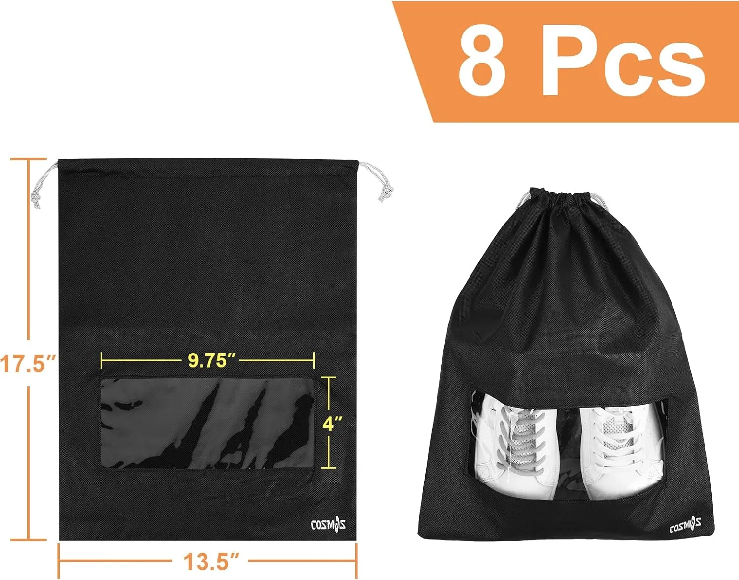 Cosmos 8 Pcs Travel Shoe Bags Shoe Organizer Pouch Storage String Bags with Clear Window for Travel Trip Carrying Packing, Dust-proof Non-Woven Fabric in Dual Drawstring, 17.5" x 13.5"
