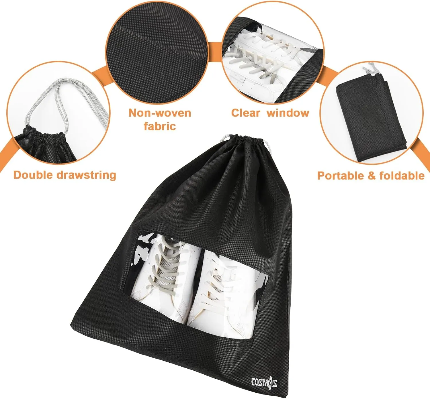 Cosmos 8 Pcs Travel Shoe Bags Shoe Organizer Pouch Storage String Bags with Clear Window for Travel Trip Carrying Packing, Dust-proof Non-Woven Fabric in Dual Drawstring, 17.5" x 13.5"