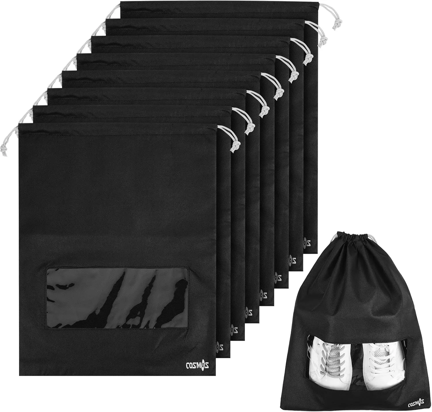 Cosmos 8 Pcs Travel Shoe Bags Shoe Organizer Pouch Storage String Bags with Clear Window for Travel Trip Carrying Packing, Dust-proof Non-Woven Fabric in Dual Drawstring, 17.5" x 13.5"