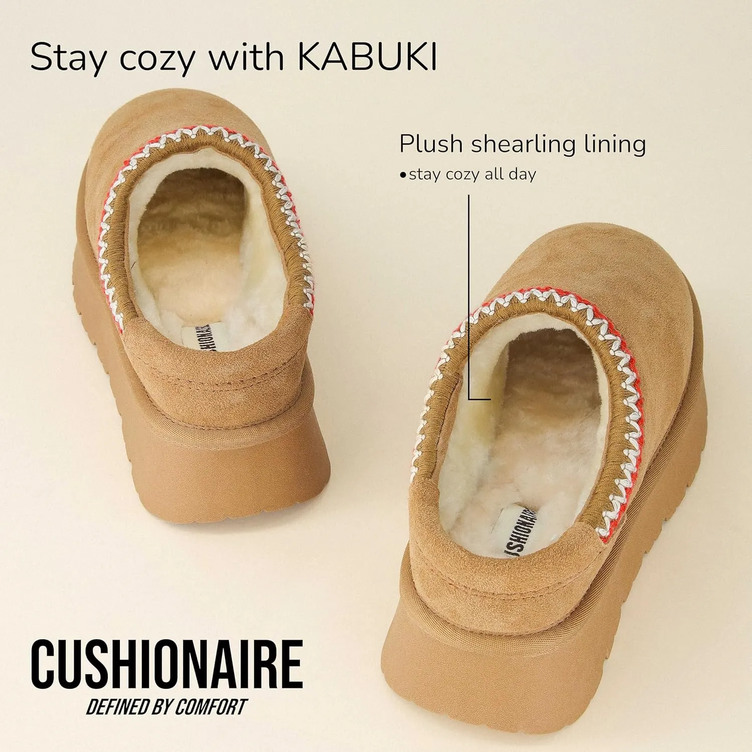 CUSHIONAIRE Kabuki Platform Boots Genuine Suede Fuzzy Mule Slippers for Women with Memory Foam | Indoor/Outdoor Womens Slippers | Wide Widths Available