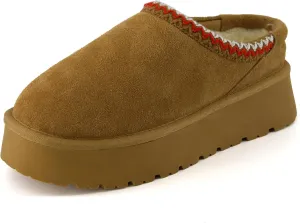 CUSHIONAIRE Kabuki Platform Boots Genuine Suede Fuzzy Mule Slippers for Women with Memory Foam | Indoor/Outdoor Womens Slippers | Wide Widths Available
