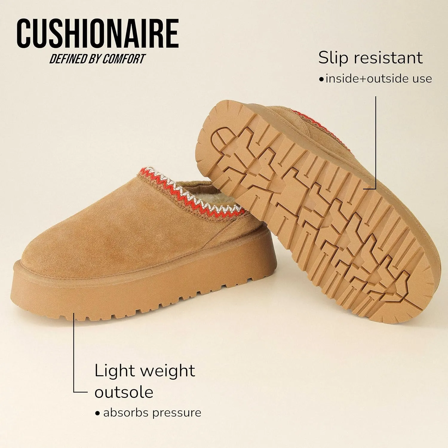 CUSHIONAIRE Kabuki Platform Boots Genuine Suede Fuzzy Mule Slippers for Women with Memory Foam | Indoor/Outdoor Womens Slippers | Wide Widths Available