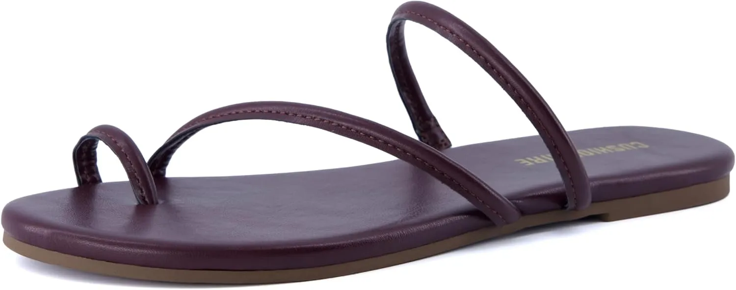 CUSHIONAIRE Resort Women’s Minimalist Strappy Sandals – Lightweight Summer Flat Sandals with Cushioned Footbed