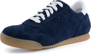 CUSHIONAIRE Tick Tock Women's Genuine Leather Lace-Up Casual Sneaker – Retro-Inspired Walking Shoe with Gum Rubber Outsole, Cushioned Arch Support, Lightweight Low Top Trainer