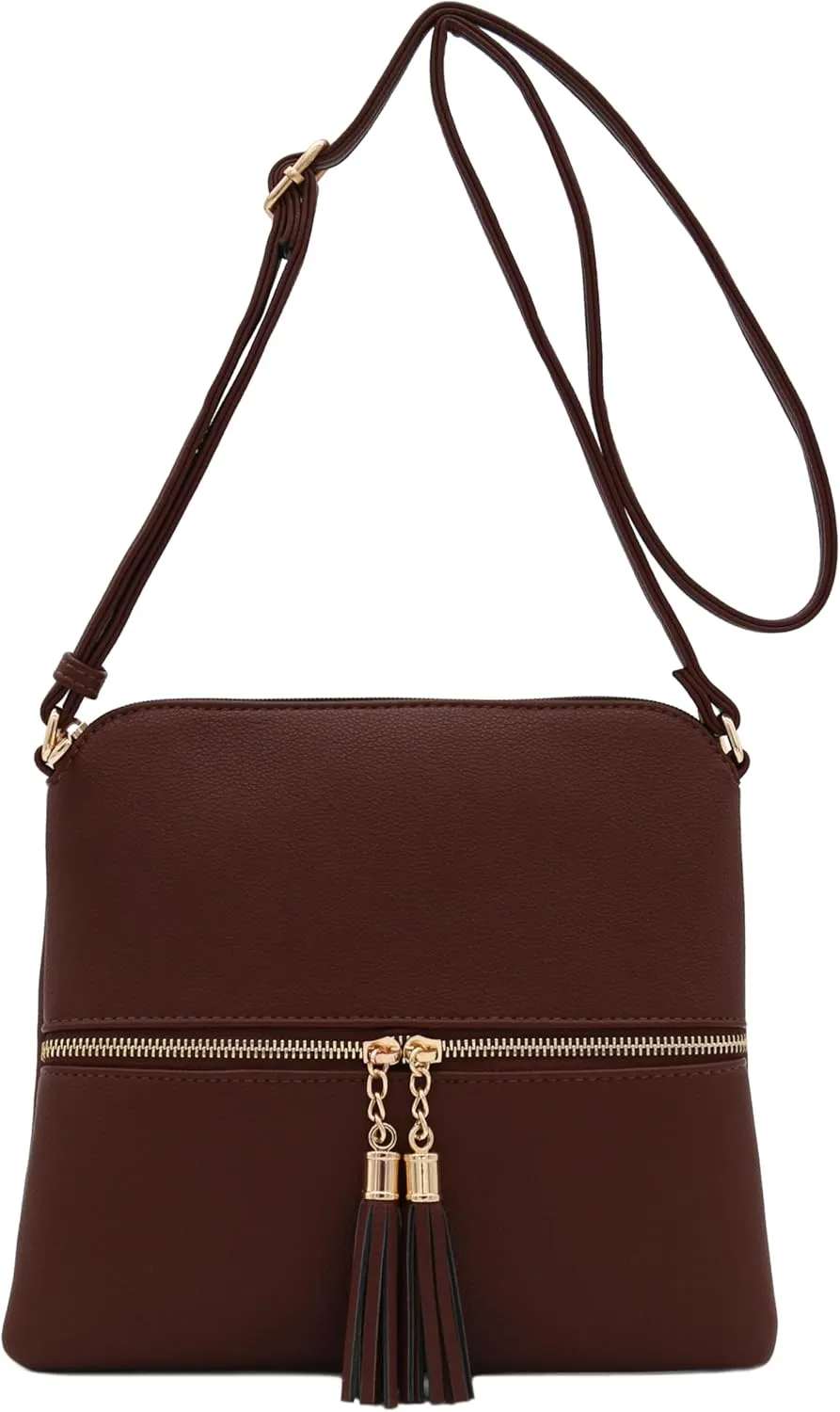DELUXITY Lightweight Medium Crossbody Bag with Tassel