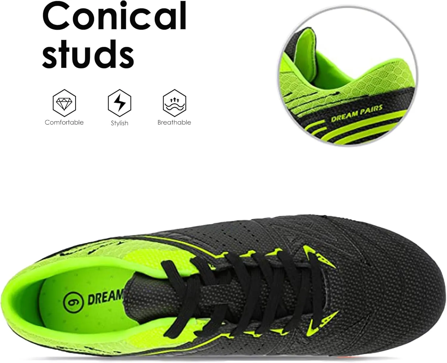 DREAM PAIRS Mens Sport Flexible Athletic Lace Up Light Weight Outdoor Cleats Football Soccer Shoes