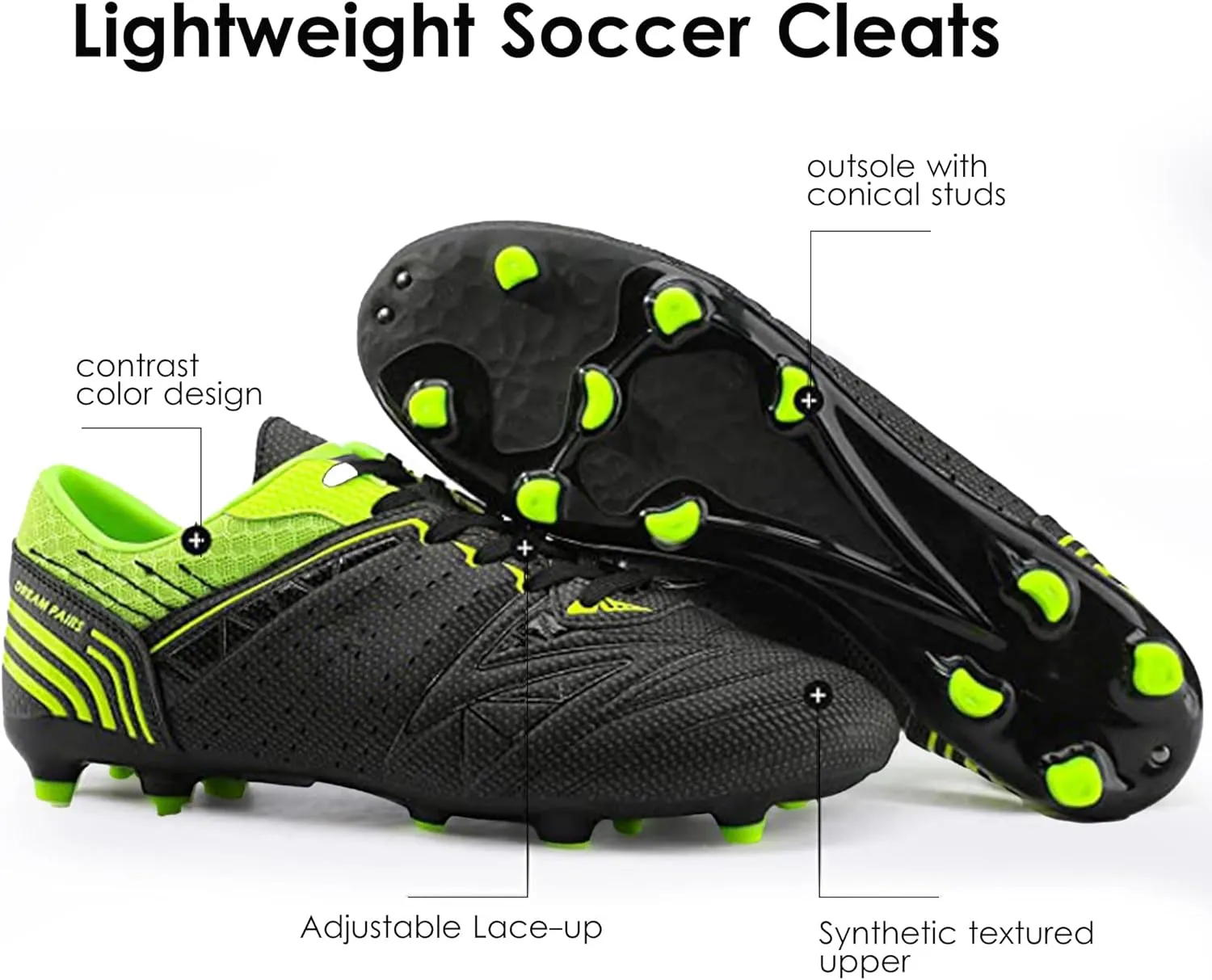 DREAM PAIRS Mens Sport Flexible Athletic Lace Up Light Weight Outdoor Cleats Football Soccer Shoes